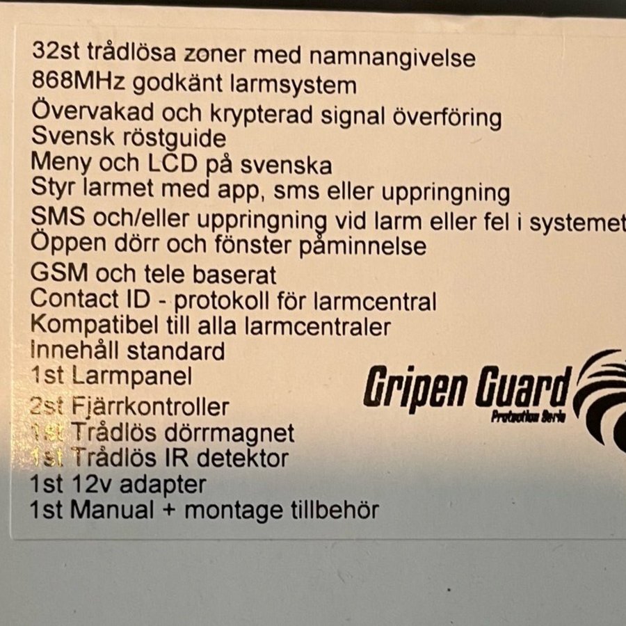 Gripen Guard larmsystem utan månadskostnad nytt