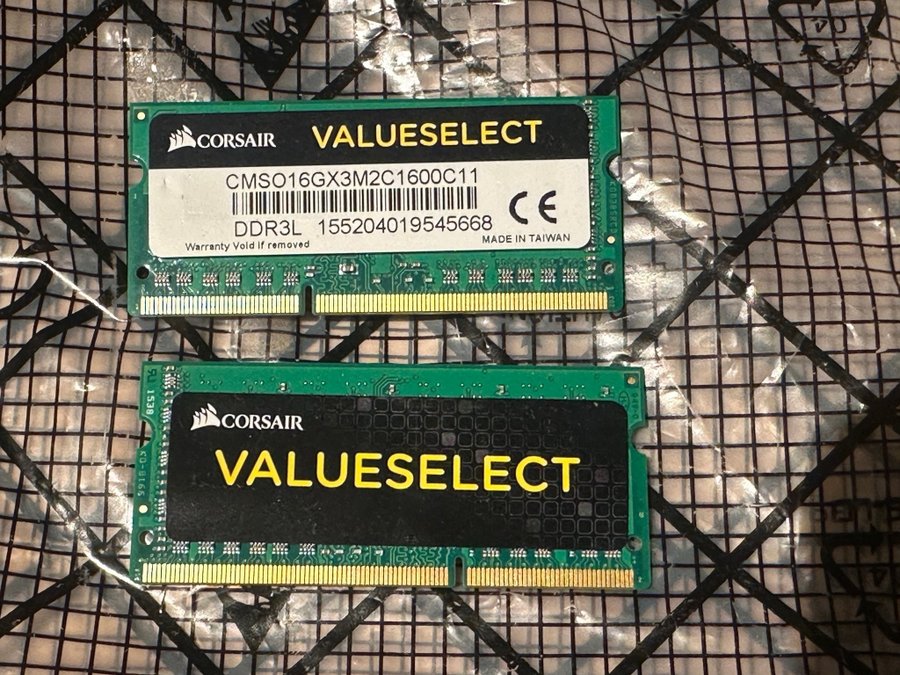 Ramminne Corsair ValueSelect 16GB (2x8gb) DDR3 1600Mhz PC3L SODIMM till bärbar