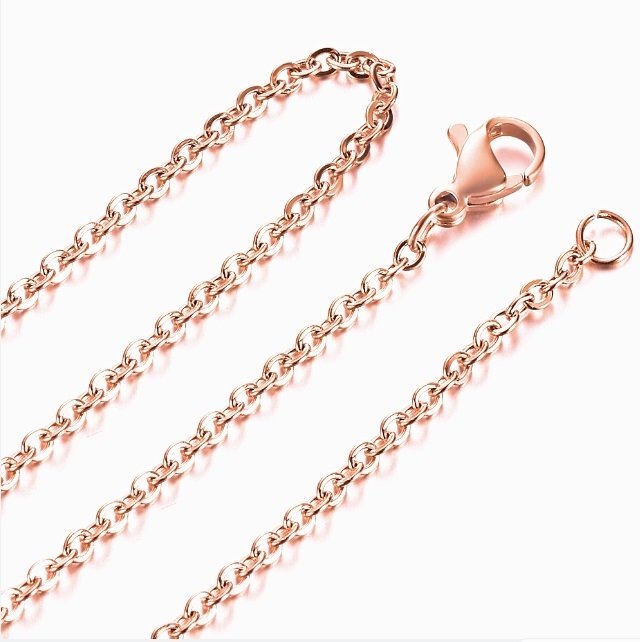 50cm 1,5mm kedja14K Rosé Guld tunt länk halsband stål kedjelänk pläterad pansar