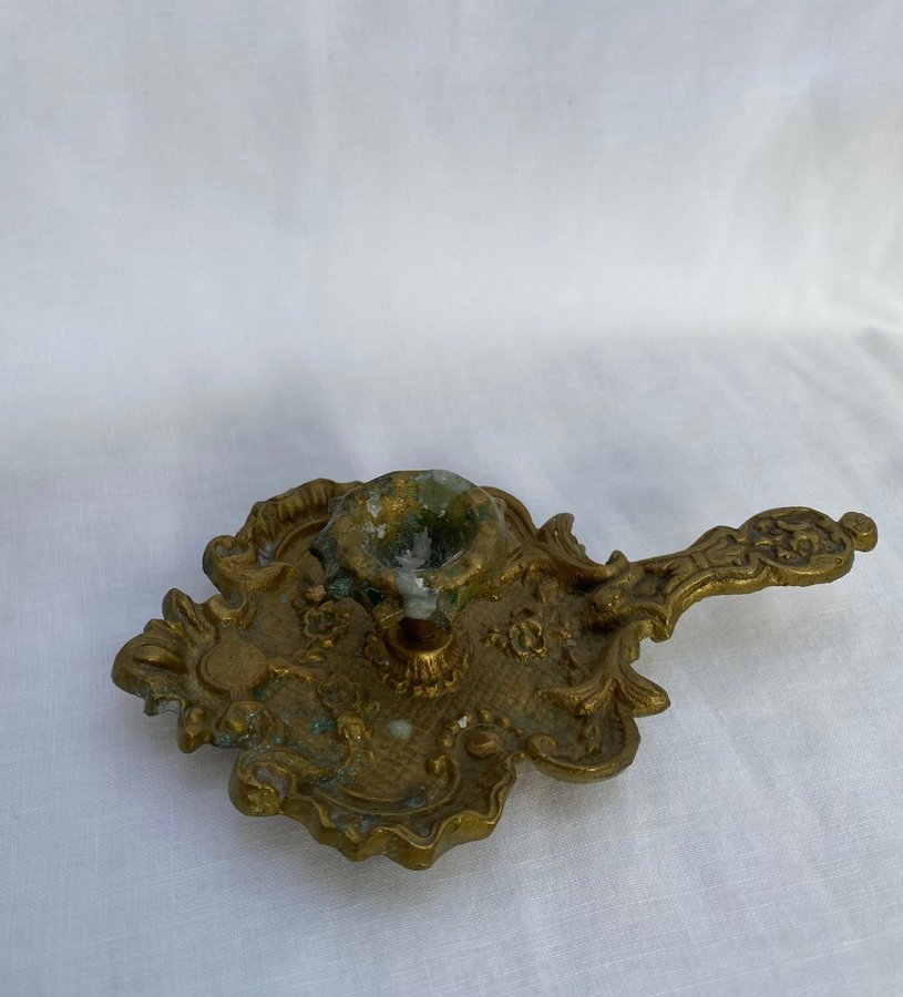 Vintage antik fransk ljusstake kammarljusstake mässing french candleholder brass