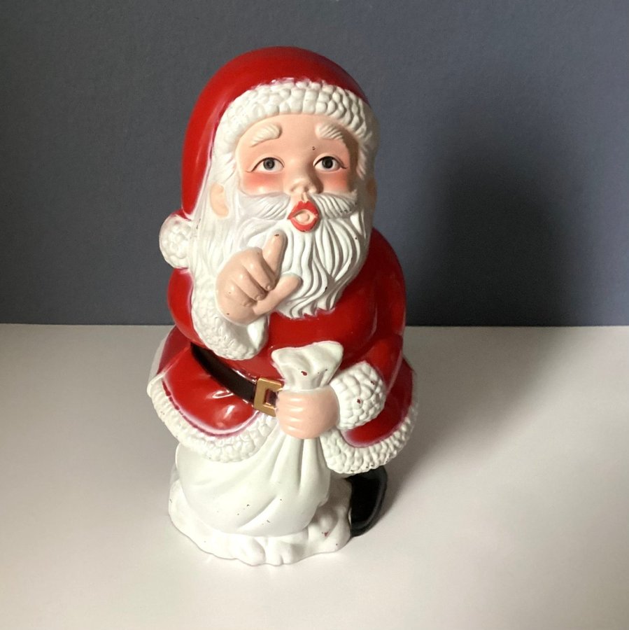 Stor Jultomte Tomte 21cm Figur i plast från 1950-60-talet Med filt undertill