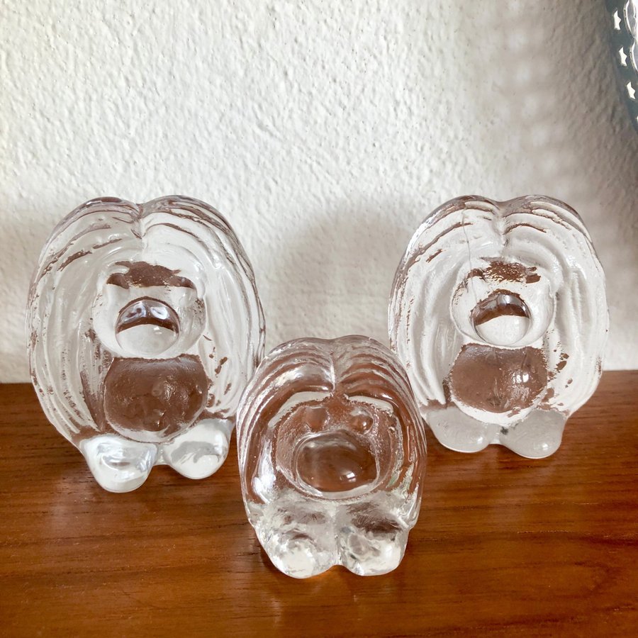 RETRO Fin liten troll familj Bergdala glasbruk 3 glastroll Glasfigurer klarglas