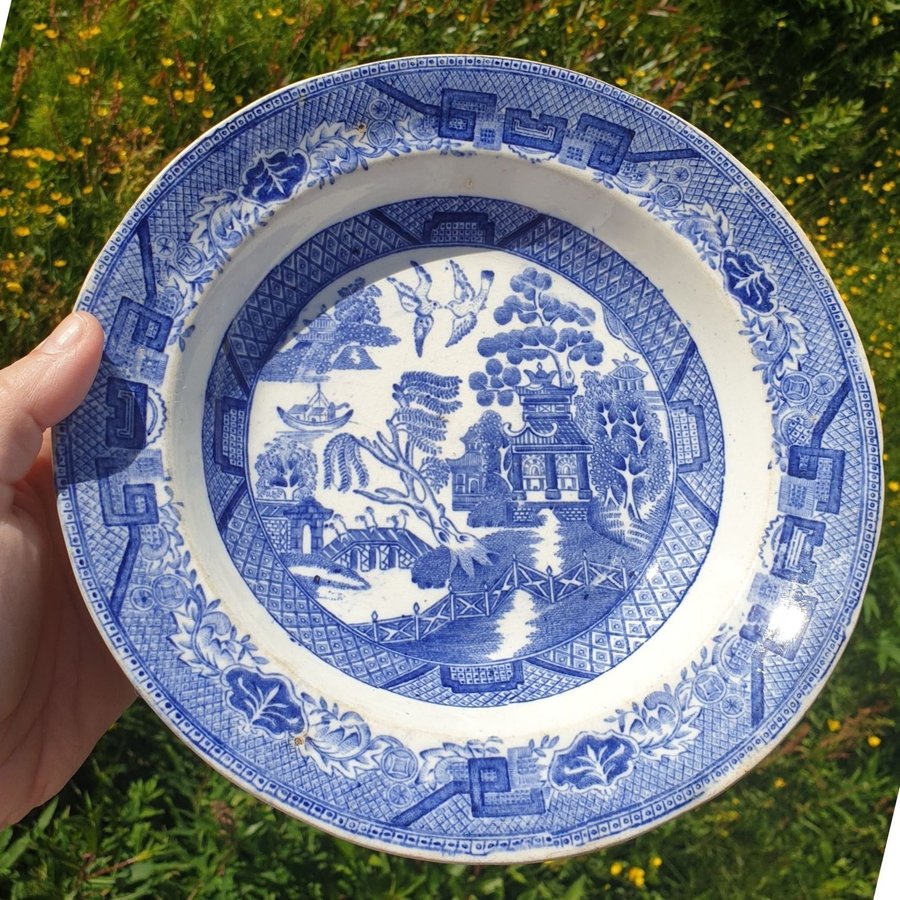 Antik djup tallrik Rörstrand Willow Pattern fat skål mönster pattern