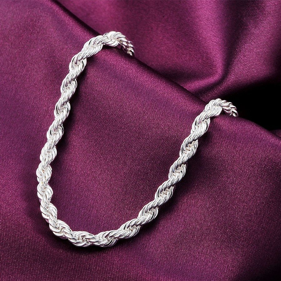 20 cm 4mm Silver cordellänk armband 925 Stämpel pläterad kedja rep nickelsäker