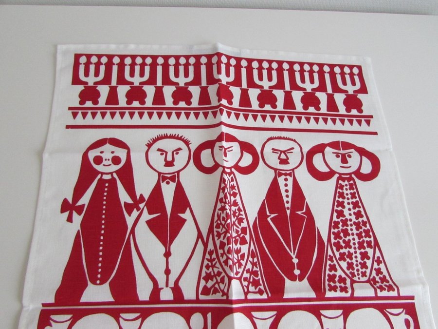 Ny kökshandduk JUL Design Marianne Westman 1950-tal Almedahls halvlinne julmotiv