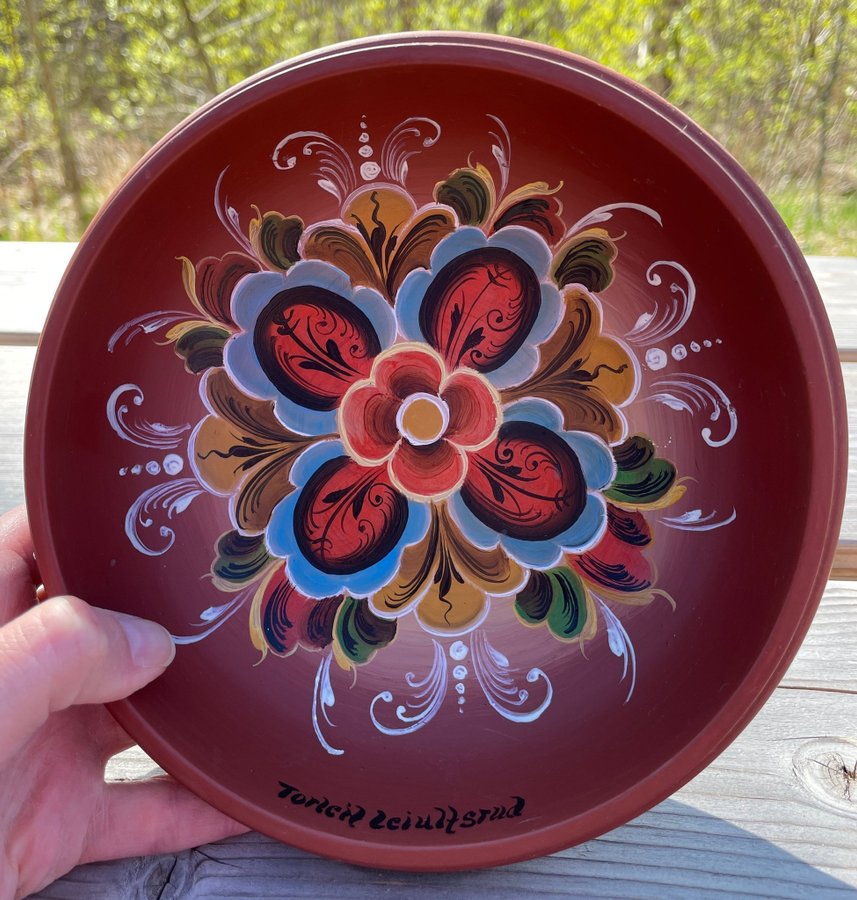 Rosemalt bolle, rosemaling, ølbolle, trebolle fra Telemark, Norge fra 1989