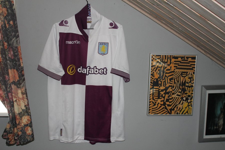 Aston Villa Macron 2013 - 2014 hvid lilla fodboldtrøje størrelse XL