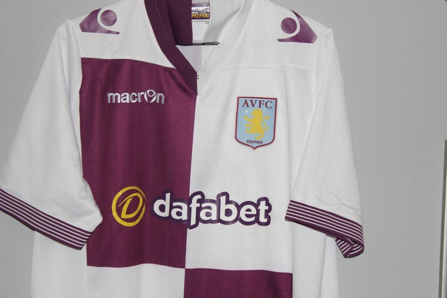 Aston Villa Macron 2013 - 2014 hvid lilla fodboldtrøje størrelse XL