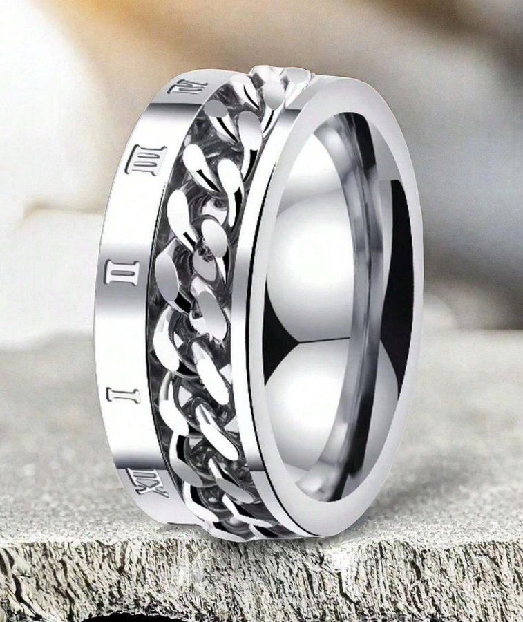 Helt ny ring Unisex Herr Dam Kedja 316L stainless steel rostfritt stål str 18mm