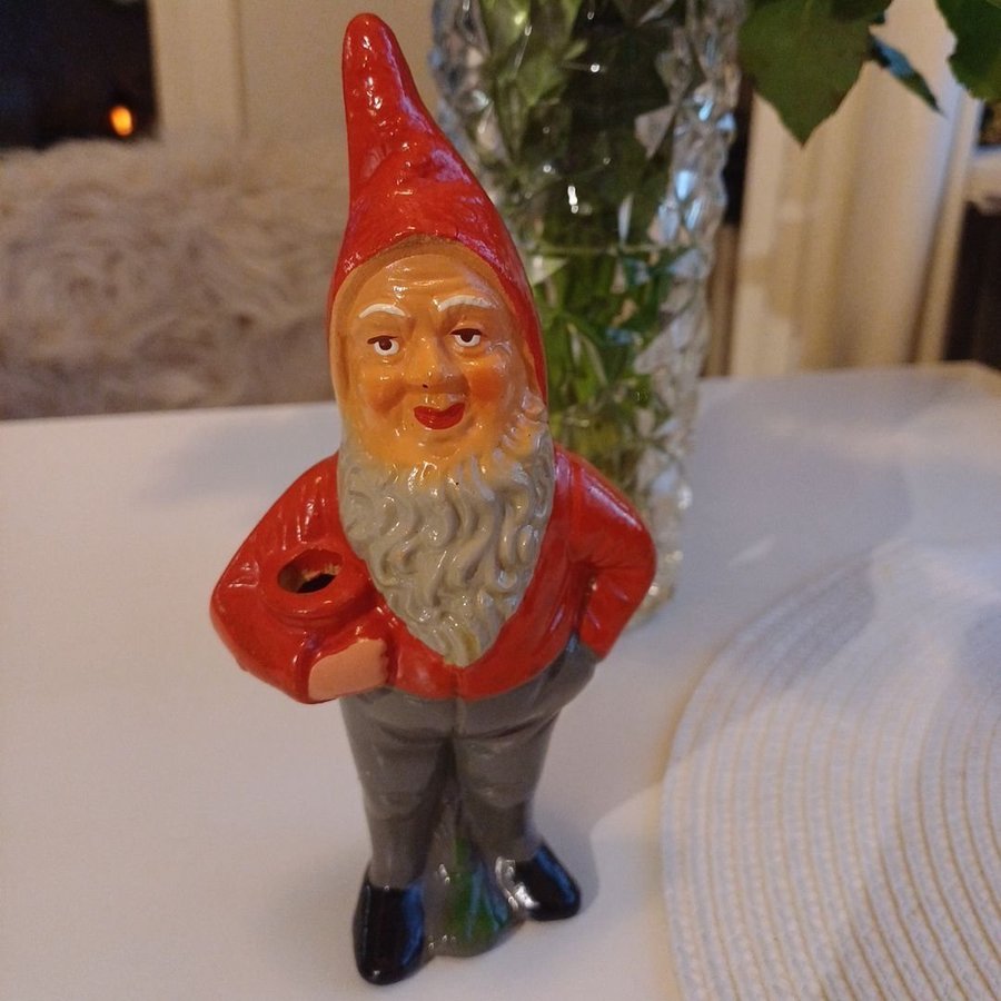 Retro Tomte i keramik med ljushållare