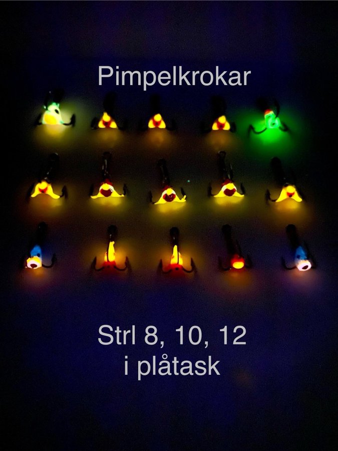 Pimpelkrokar i plåtask strl 8, 10, 12 Fiske krokar Ynglet Kimpan