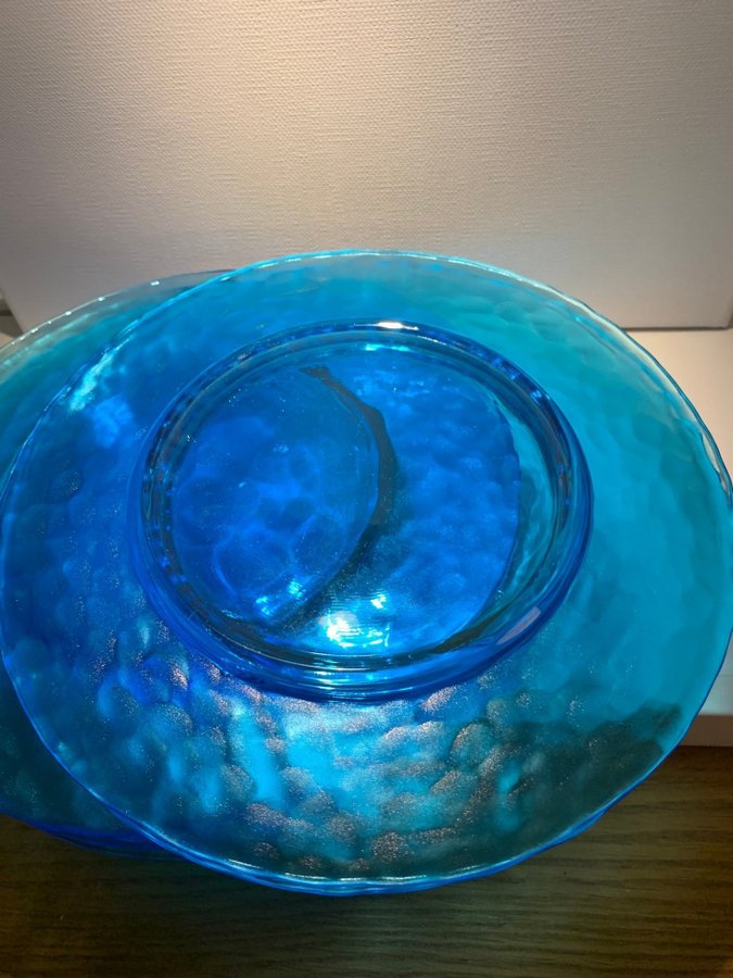 Blå glasfat Bormioli Rocco Palatina Azur Blue 8 tallrikar plates France