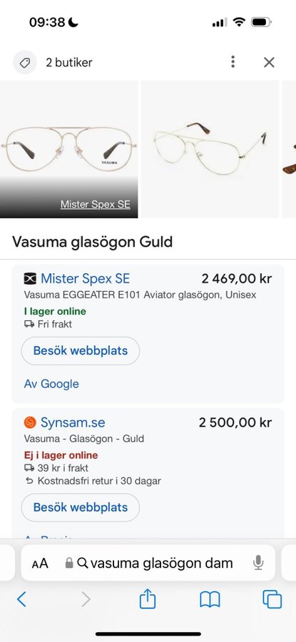 Vasuma E101 Aviator glasögon, guld