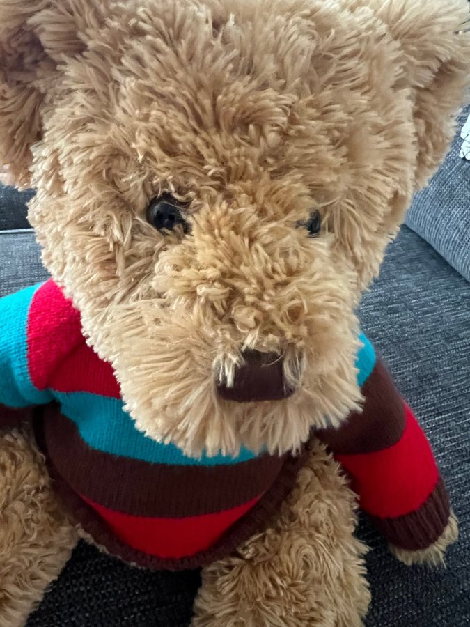 Plush Teddy Bear with Striped Sweater