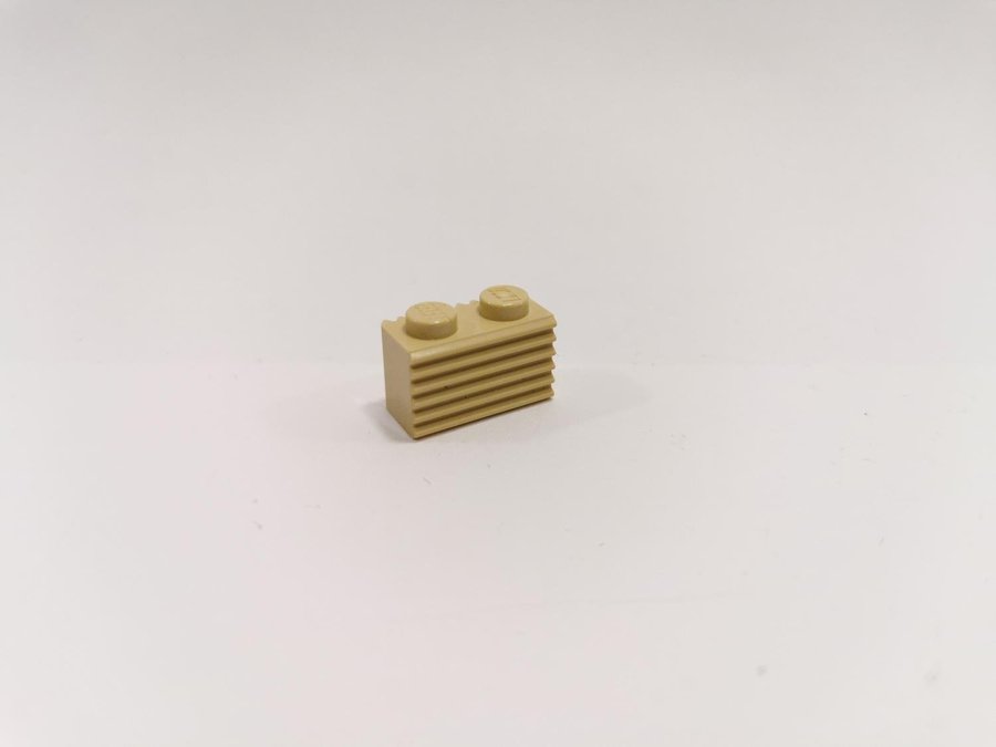 Lego - brick - modifierad - ränder - 1x2 - part 2877 - ljusbiege (tan)