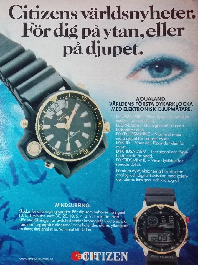 CITIZEN - AQUALAND DYK WINDSURFING REKLAM TIDNINGSANNONS 1987