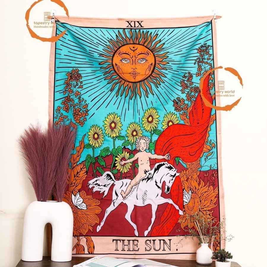 The Sun Tarot Card Tapestry Wall Hanging Room Psychedelic Tapestries