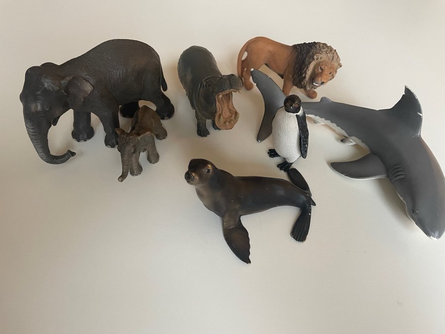 6 stycken djurfigurer från Schleich, safaridjur, vilda djur