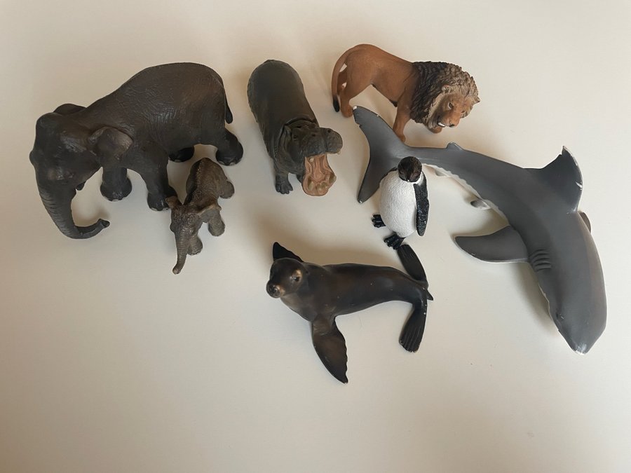 6 stycken djurfigurer från Schleich, safaridjur, vilda djur