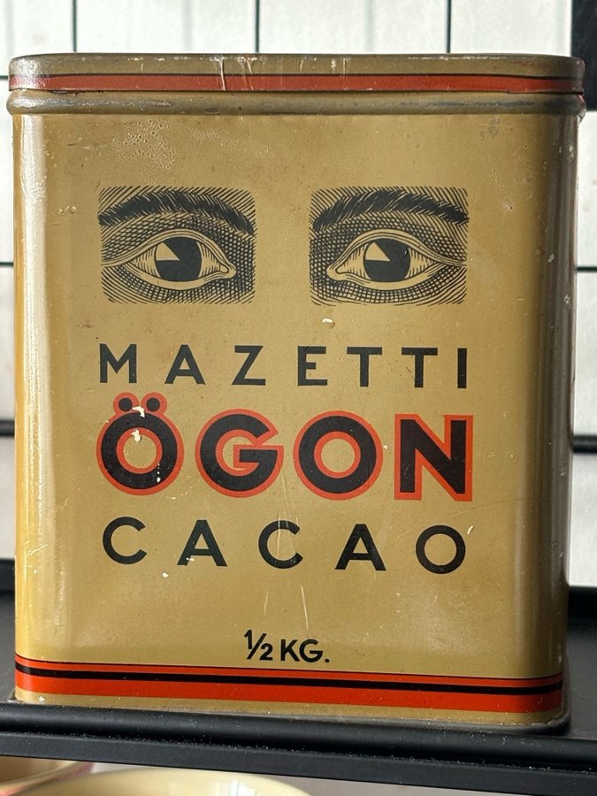 Vintage Retro Mazetti ögon kakao plåtburk kitsch