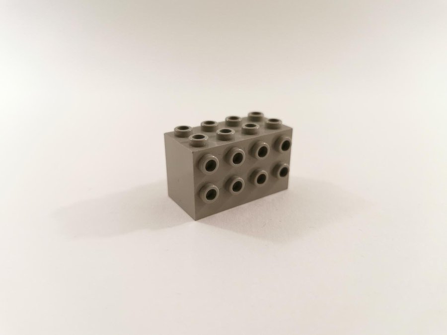 Lego - brick - stud on side - 2x4x2 - part 2434 - ljusgrå (old light gray)