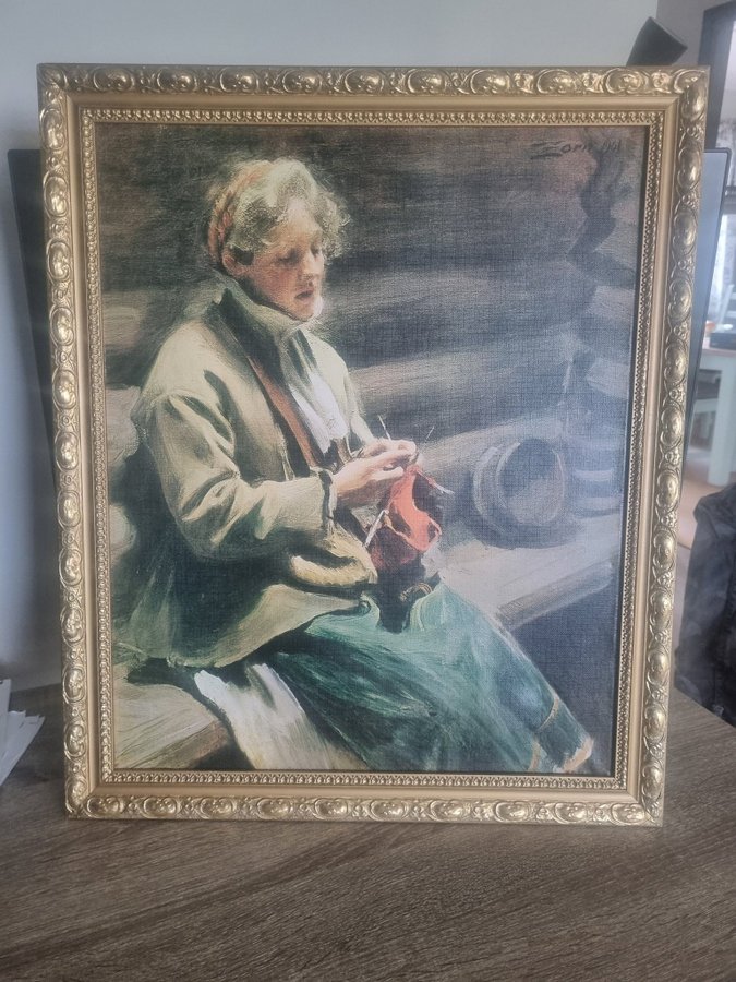 TAVLA. Anders Zorn Kål-Margit tryck på duk. 58x49 Guldram