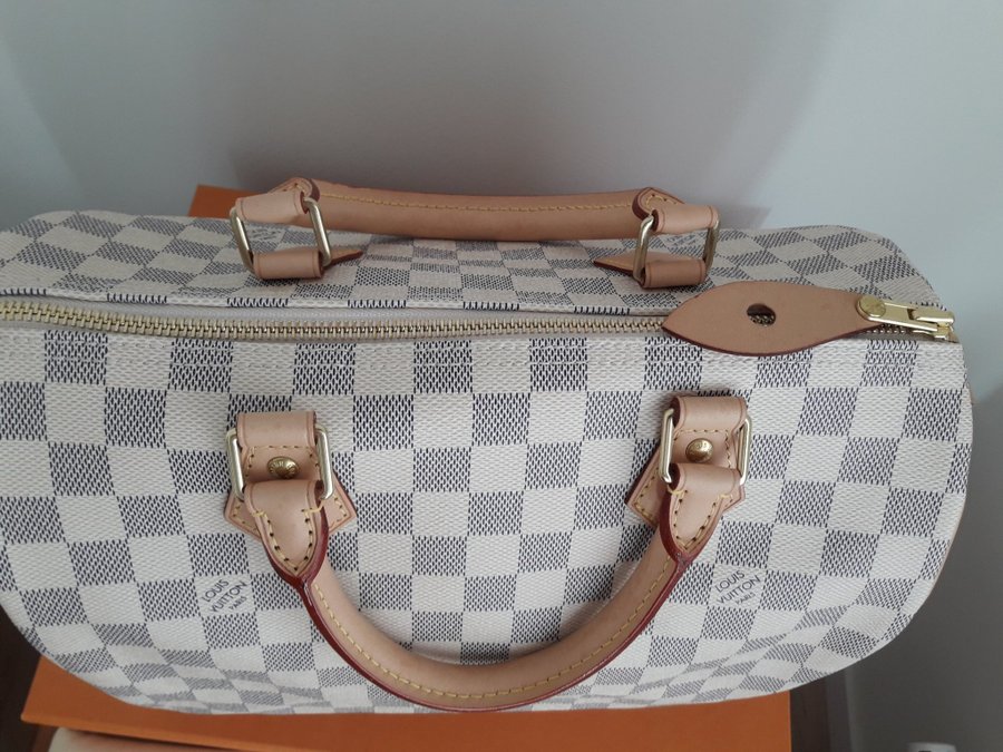 LOUIS VUITTON Väska Speedy 30 Damier Azur Canvas Nyskick Kvitto Nypris 18 400 kr