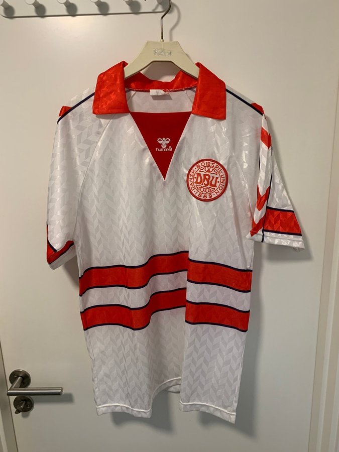 Danmark 1988-90 Hummel vit fotbollströja storlek L