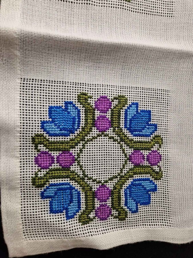 Otroligt vacker handbroderad löpare blommor hantverk RETRO VINTAGE