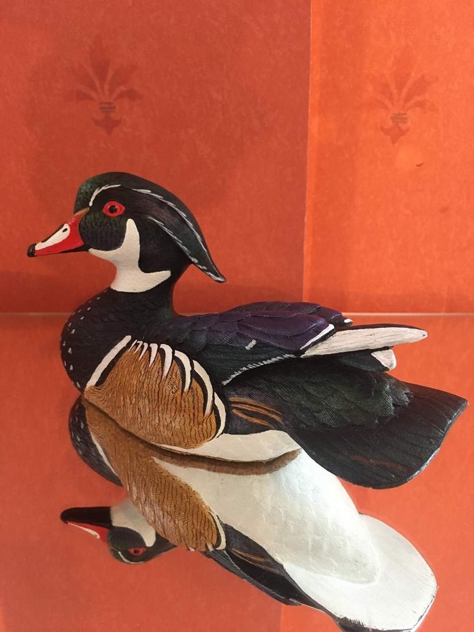 kanadensiska mästaren Carver Roger Desjardins Wood Duck Decoy signerad