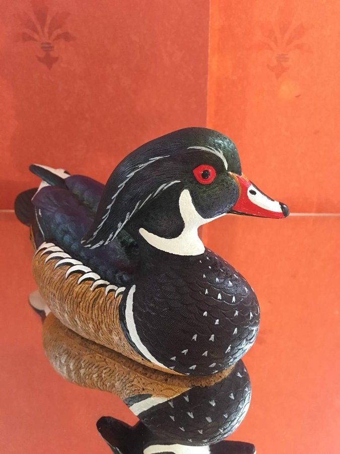 kanadensiska mästaren Carver Roger Desjardins Wood Duck Decoy signerad