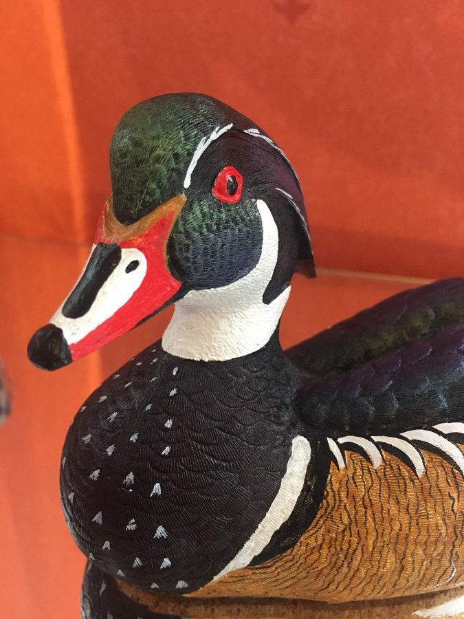 kanadensiska mästaren Carver Roger Desjardins Wood Duck Decoy signerad