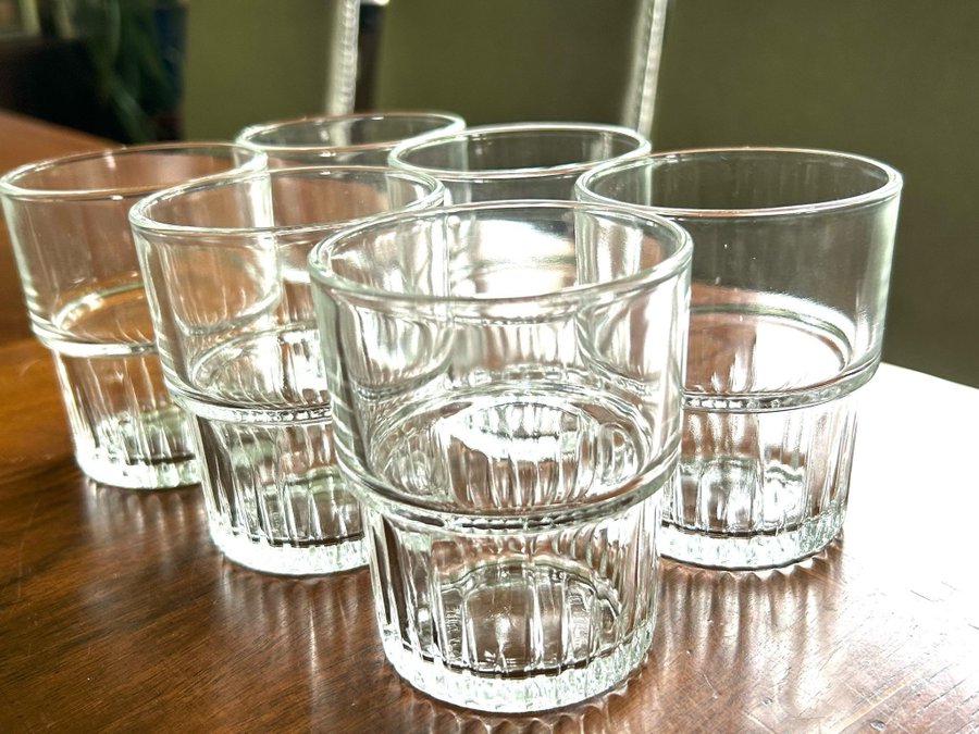 6 Stapelbara frukostglas Duralex France okrossbart Retro glas