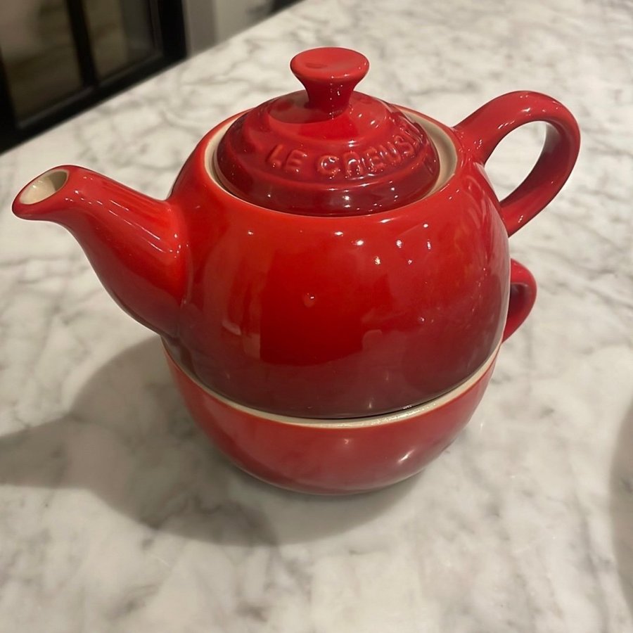 Le Creuset Tea for One Set - Tekanna och kopp i stengods, Flame Orange (Oanvänt)