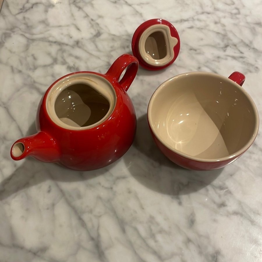 Le Creuset Tea for One Set - Tekanna och kopp i stengods, Flame Orange (Oanvänt)