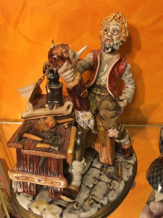 Capodimonte porslin Geppetto och Pinocchio Italien 50 tal