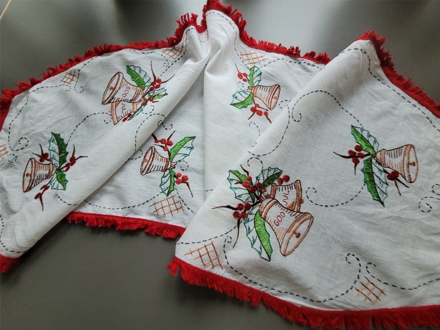 Charmig gammal julduk handbroderad klockor god jul 93×33cm