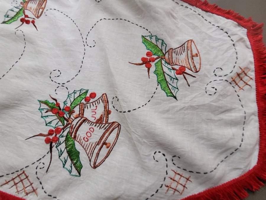 Charmig gammal julduk handbroderad klockor god jul 93×33cm