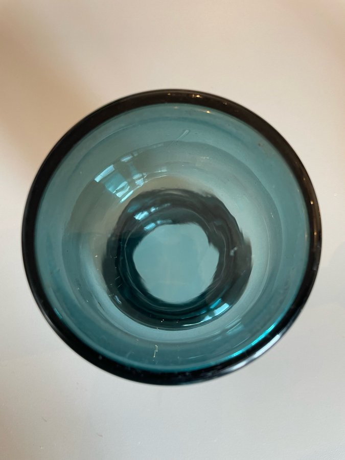 Retro vintage Lindshammar blågrön Glas Vas