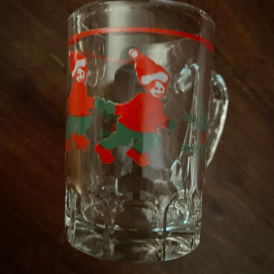 Retro / vintage - 6 st glöggmuggar i glas med tomtar, nyskick