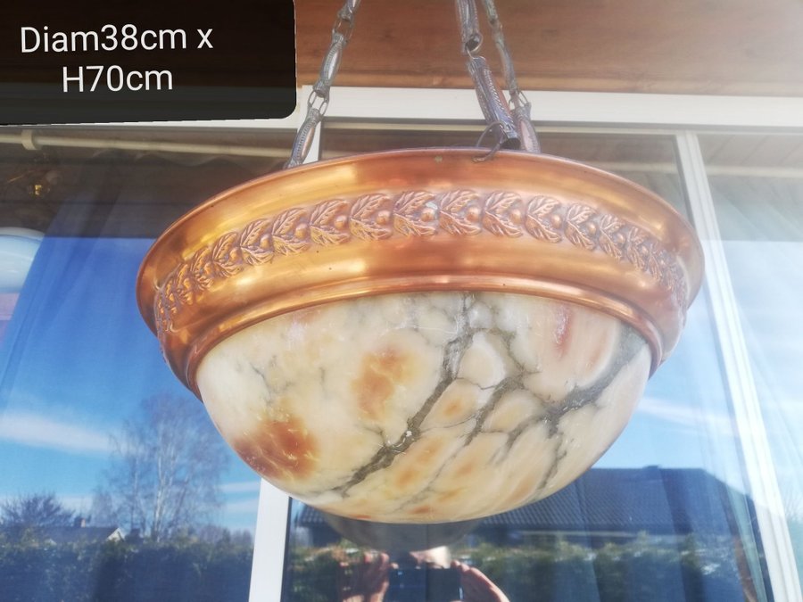 Jugend pendant lampa i koppar  alabaster