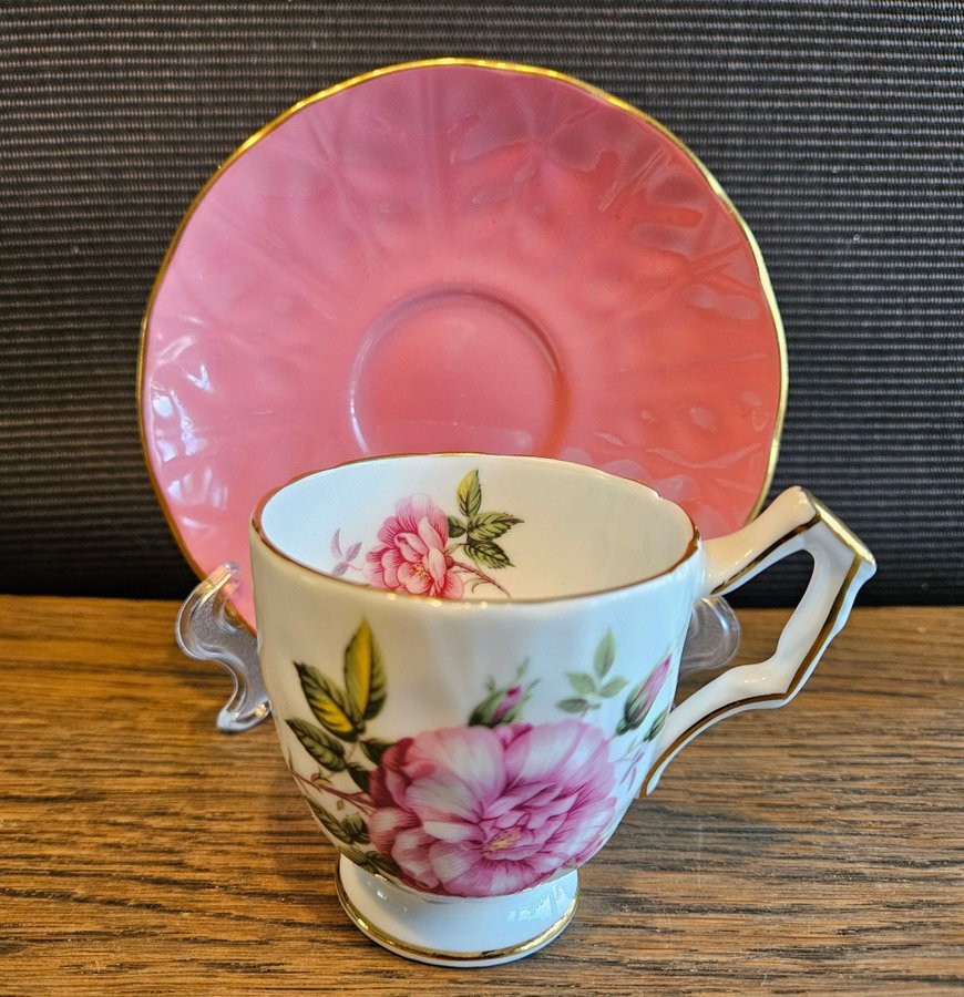 Elegant och vacker vintage kaffekopp AYNSLEY Pink Rose, England. Oanvänd