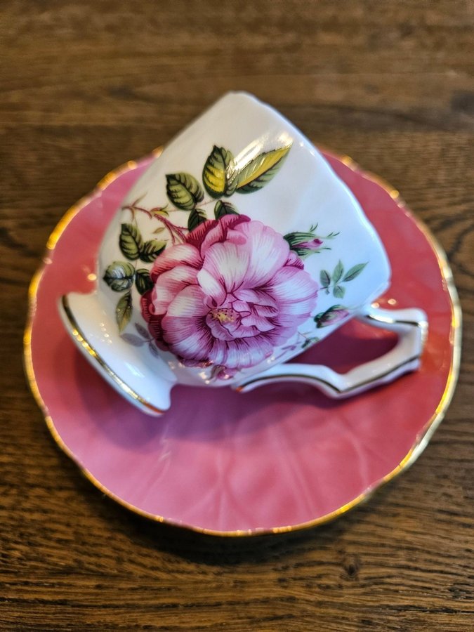 Elegant och vacker vintage kaffekopp AYNSLEY Pink Rose, England. Oanvänd