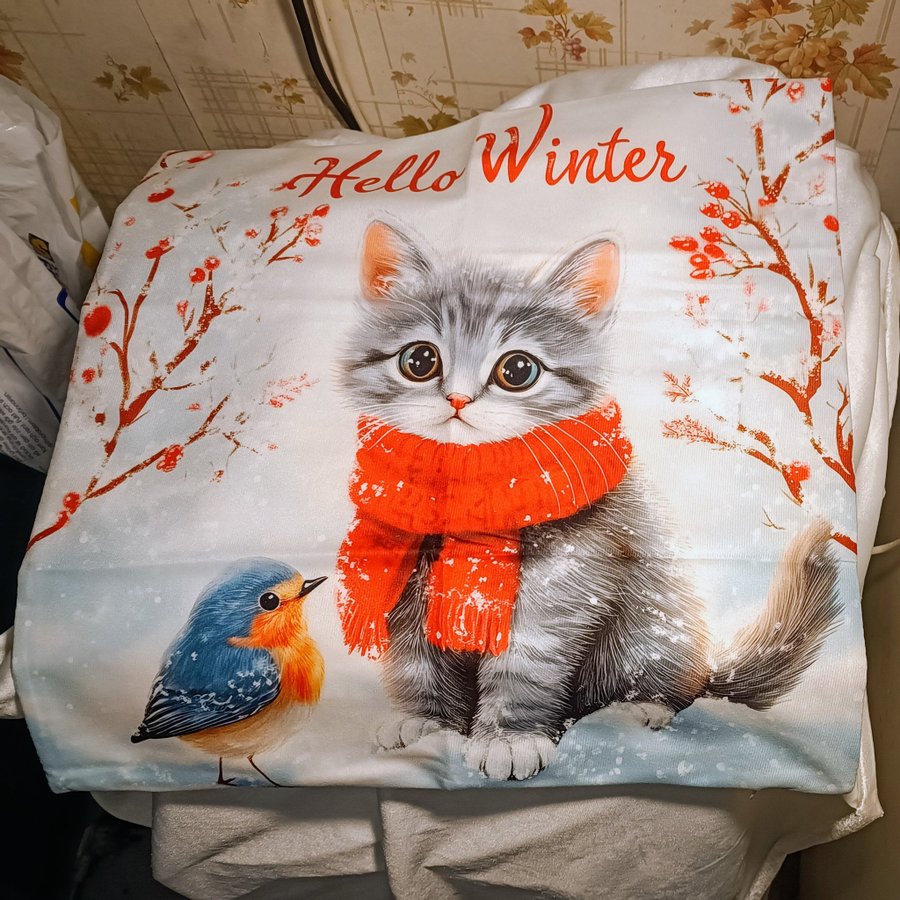 Jul/Vinter Kuddfodral m kattmotiv 45X45 cm Polyester m mjuk struktur