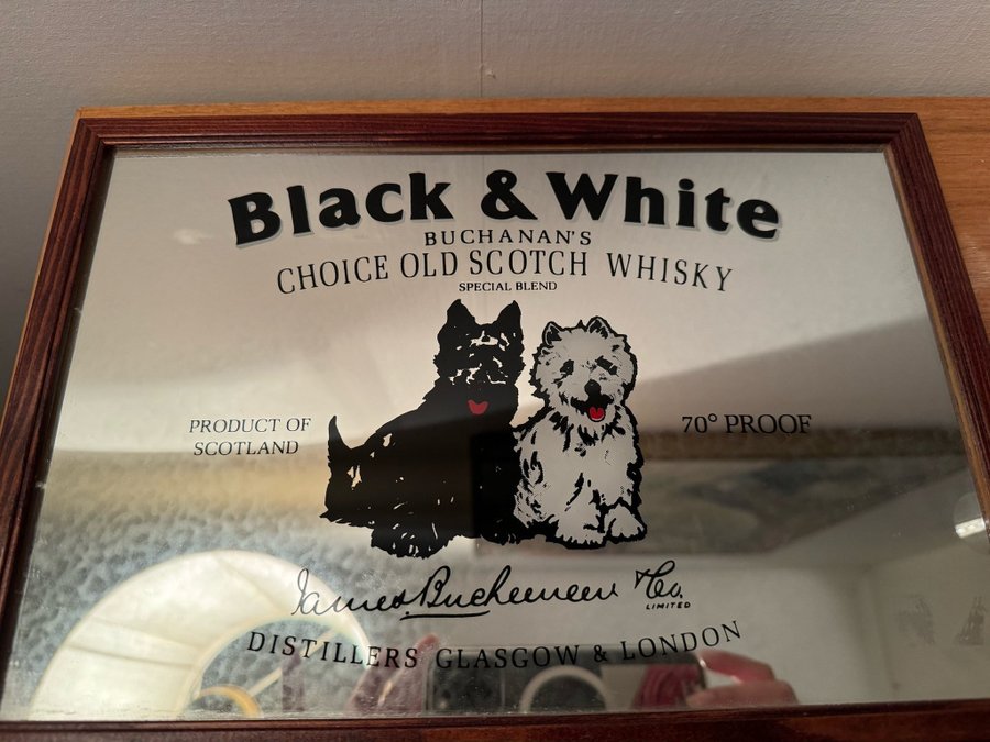 Spegeltavla Old Scotch Whiskey Black  White spegel Skotte westie vintage sprit