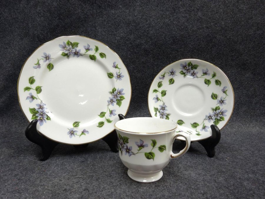 Kaffekopp med Fat och Assiett Queen Anne Fine Bone China England 50 - tal