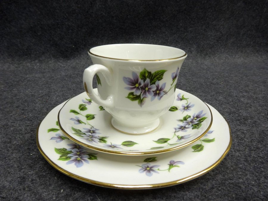 Kaffekopp med Fat och Assiett Queen Anne Fine Bone China England 50 - tal