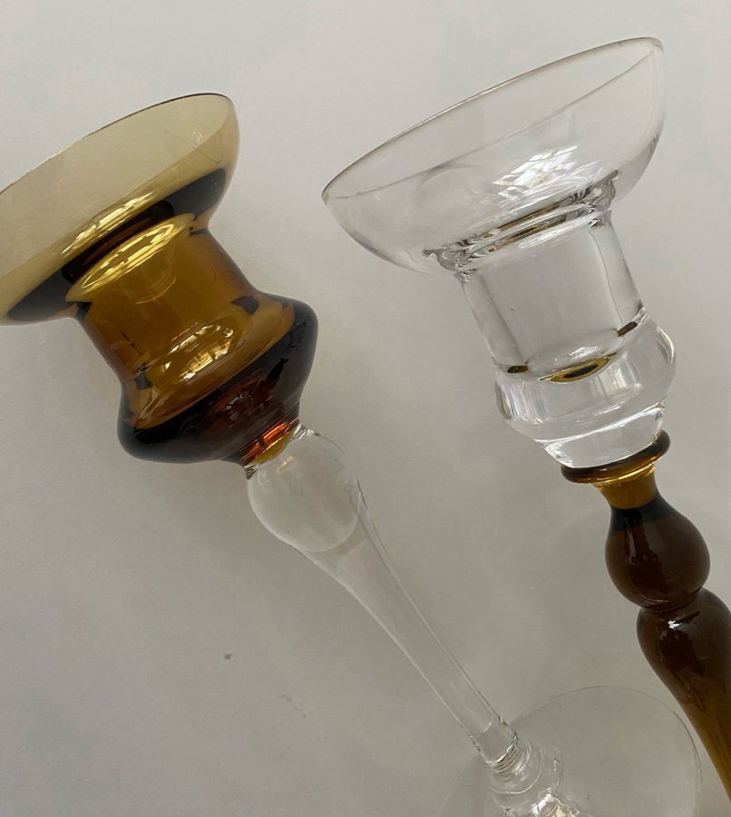 2 ST. LJUSSTAKAR I GLAS, ÅFORS/ENERYD GLASBRUK, 50-60-tal