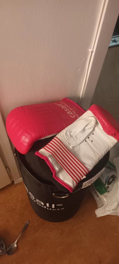 Boxningssäck med handskar