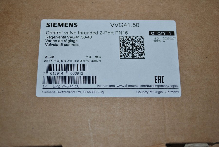 Siemens SAX619.03 VVG41.50 ALG502 Ställdon, ventil och anslutningssats Nytt !